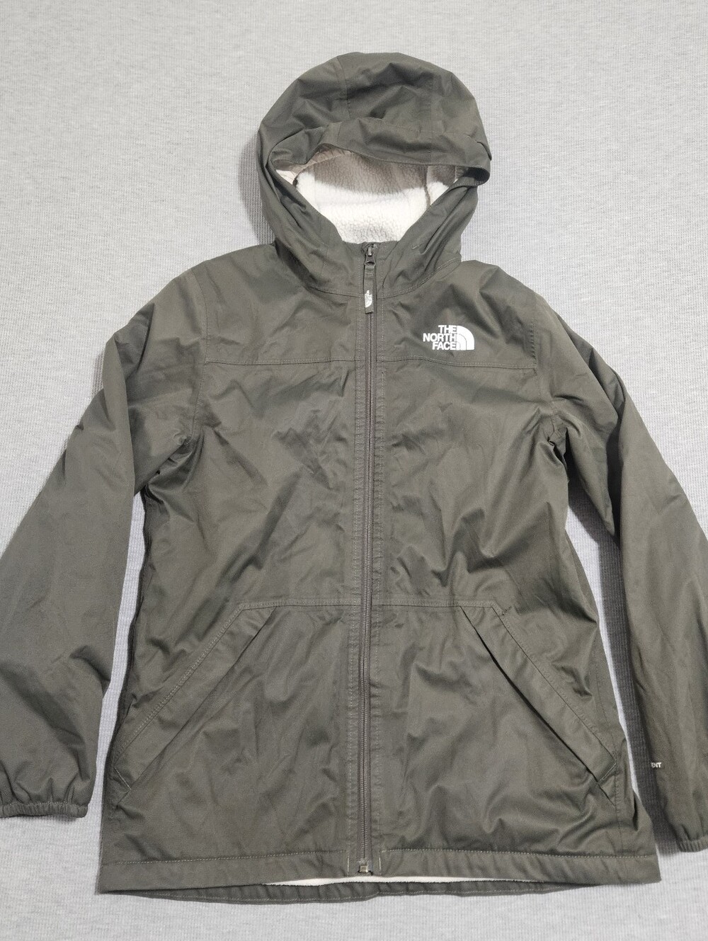 The North Face Olive Green Hooded Shell Jacket Girls XL  Dryvent